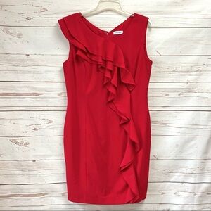 Calvin Klein Red Ruffle Sheath Dress